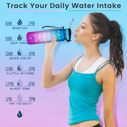 32 Oz Leakproof Water Gym Bottles with Times to Drink and Straw