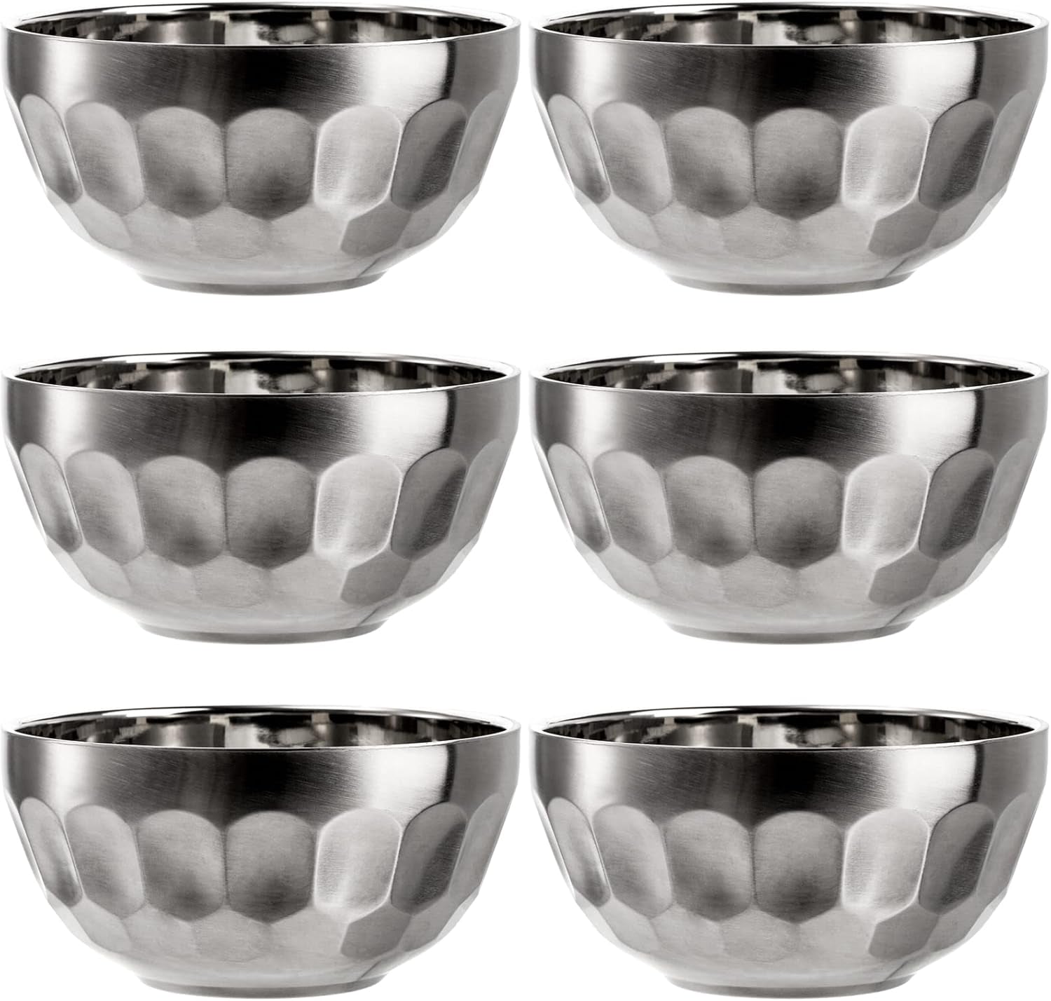 6 Pack 18/8 Stainless Steel Snack & Soup Bowls, 15 Oz Non-Slip Double-Walled Insulated Set