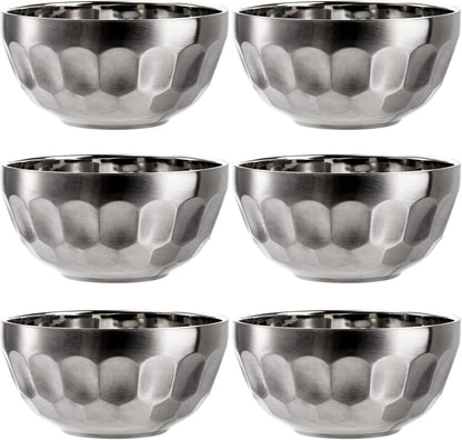 6 Pack 18/8 Stainless Steel Snack & Soup Bowls, 15 Oz Non-Slip Double-Walled Insulated Set