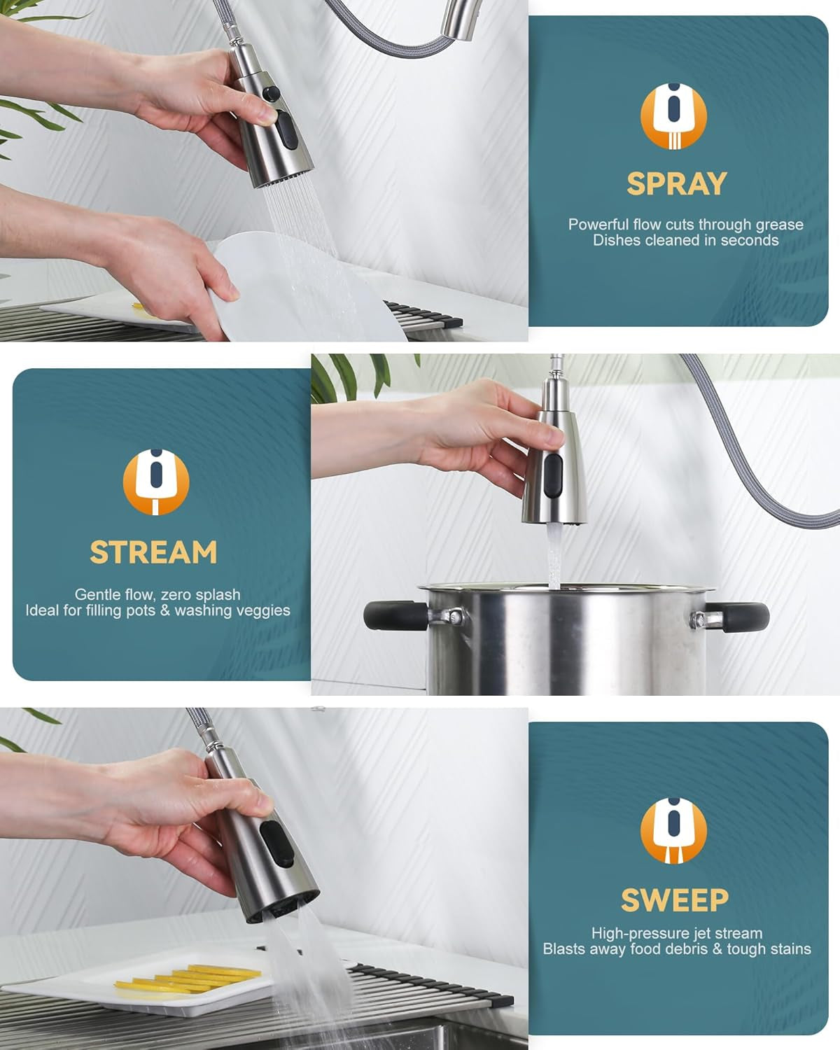 Brushed Nickel Kitchen Faucet with Pull-Down Sprayer