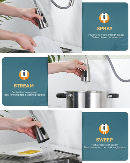 Brushed Nickel Kitchen Faucet with Pull-Down Sprayer