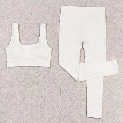 Ribbed Women Sets Fitness Suit Seamless Sportswear Sexy Gym Clothing Stripe Legging Long Sleeve Sport Outfits Woman Tracksuit