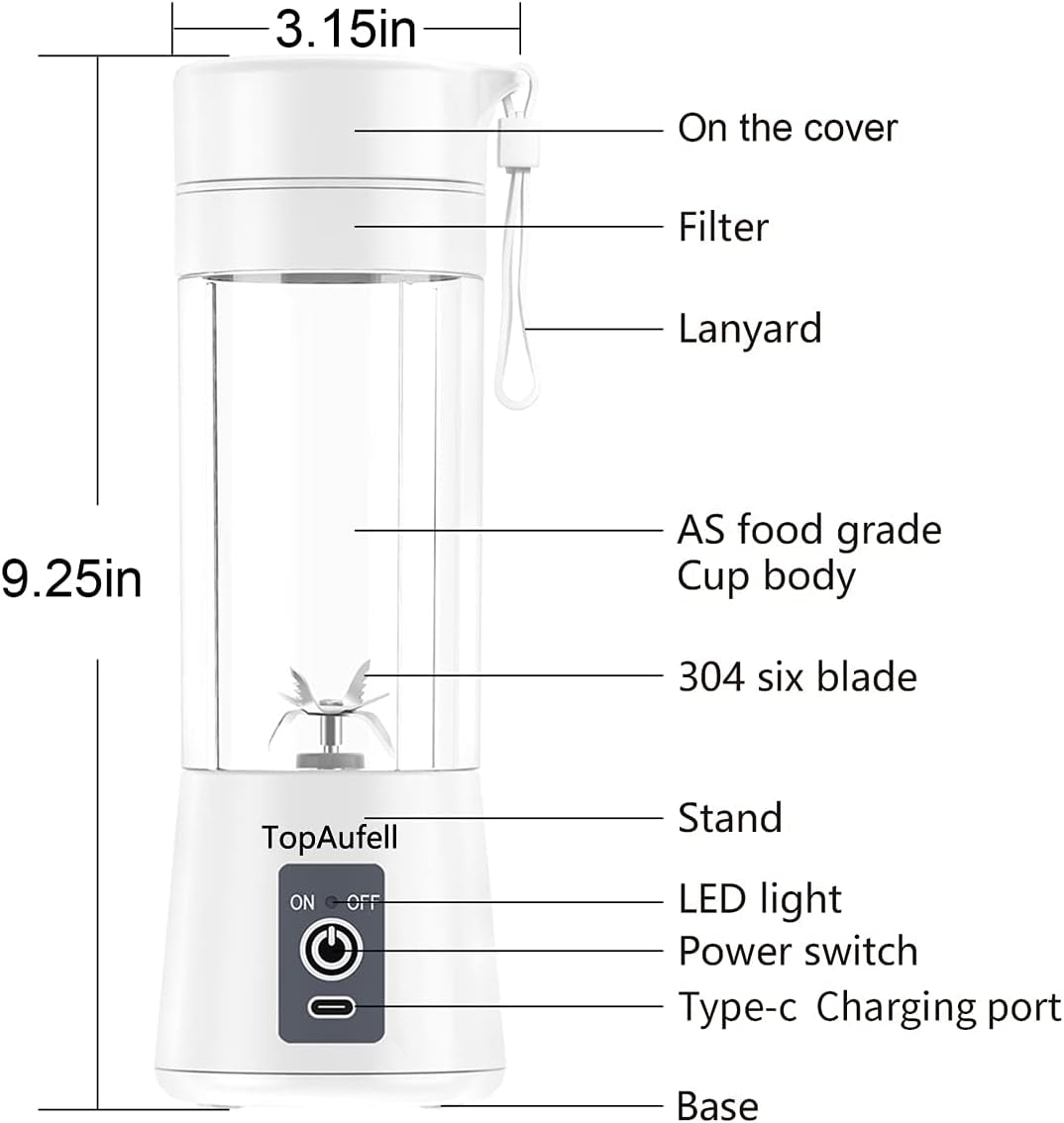 Personal USB Juicer for Smoothies & Shakes, 6 3D Blades