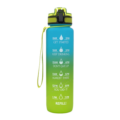 Motivational Water Bottle with Time Markers and Straw