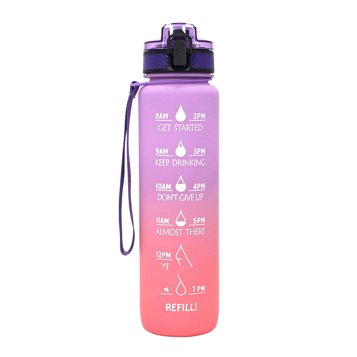 Motivational Water Bottle with Time Markers and Straw