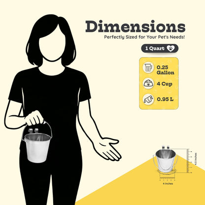 1 Qt Stainless Steel Flat Sided Bucket with Dual Hooks, Multipurpose Use