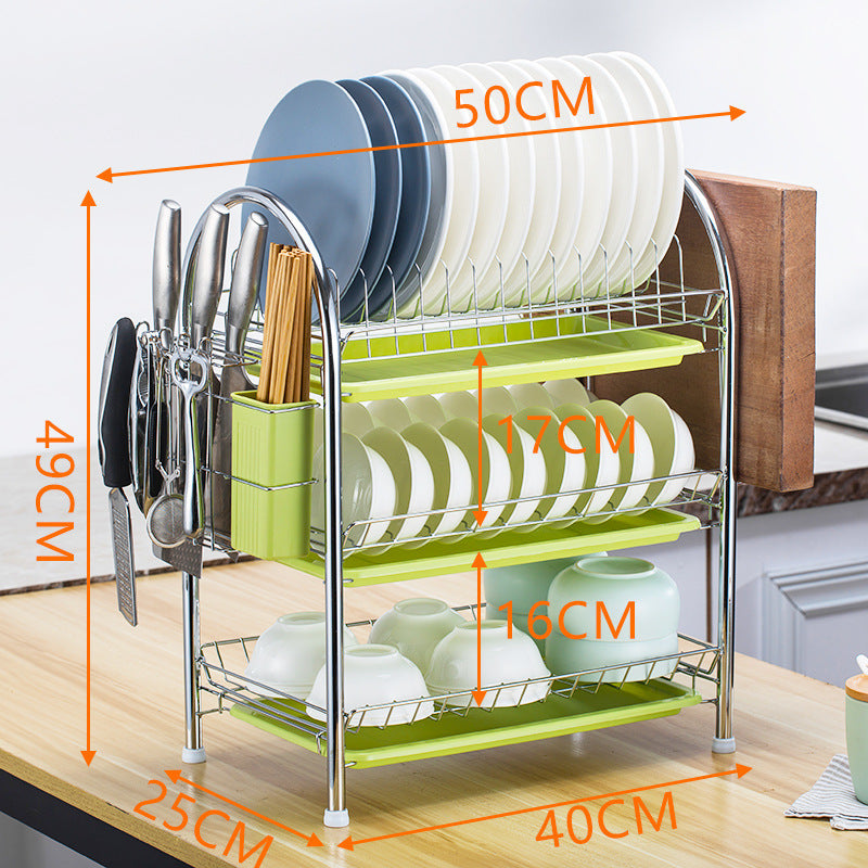 Multi-Layer Floor Draining Bowl Rack – Kitchen Shelf & Countertop Dish Storage