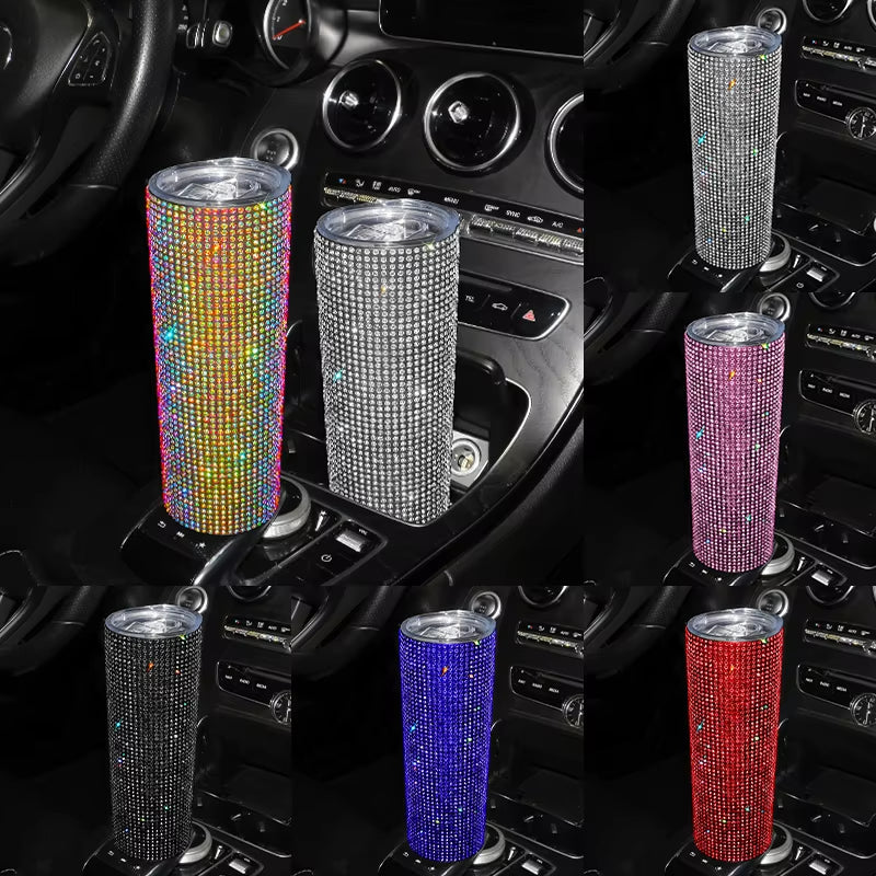 20 oz. Sparkling Diamond Stainless Steel Tumbler Cup with Lid and Straw