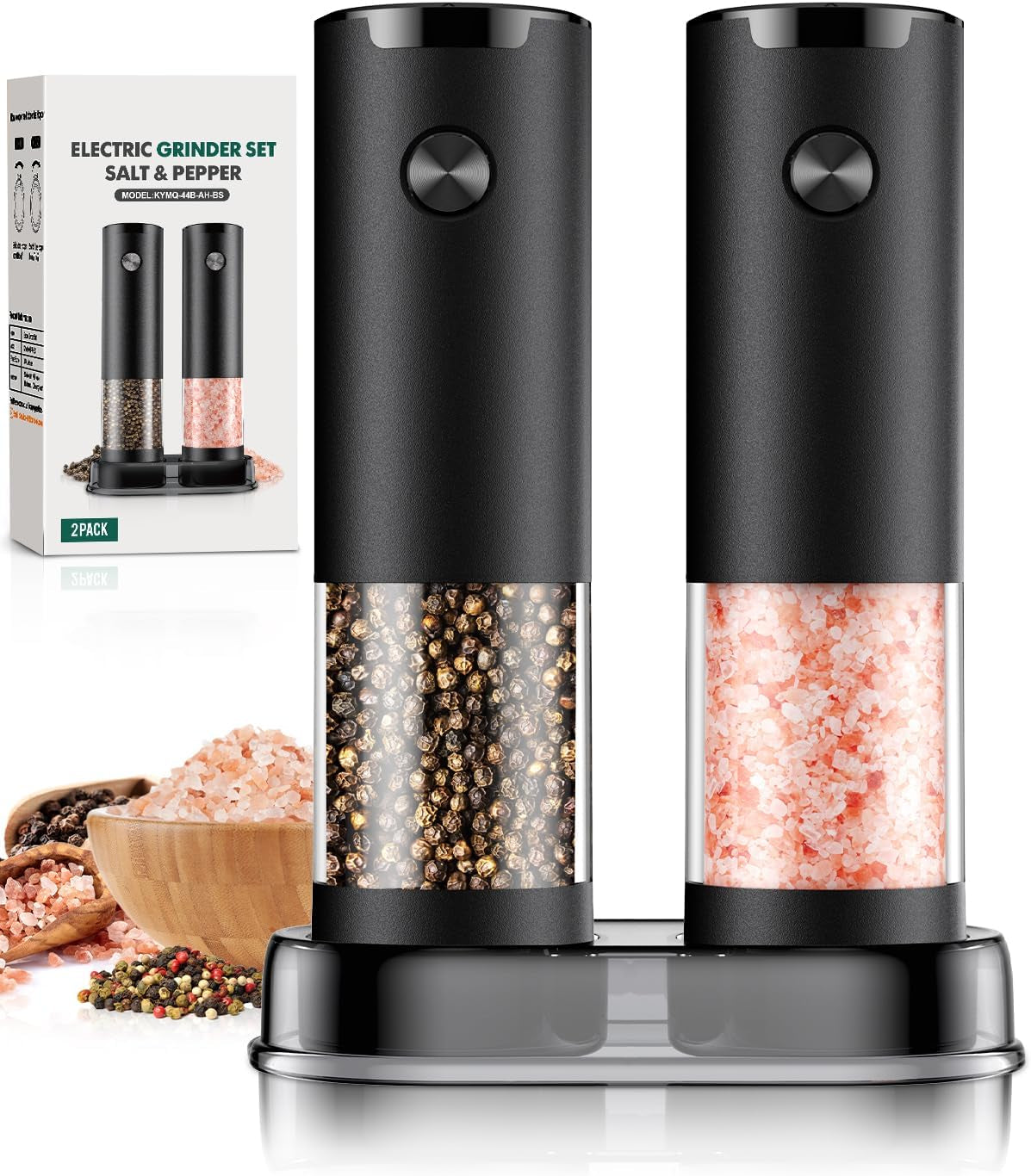 Electric Salt and Pepper Grinder Set Automatic Battery Pepper Mill Shakers Adjustable Coarseness Upgraded Larger Capacity with Led