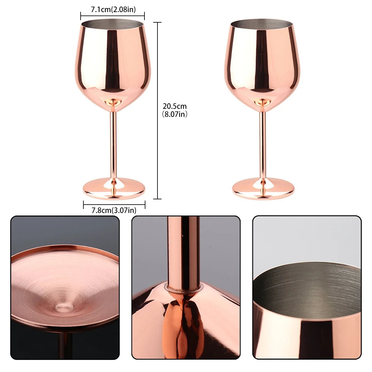 18 Oz Stainless Steel Wine Glasses, Unbreakable Wine Goblets, Rose Gold, 2 Pack