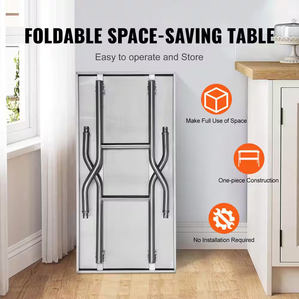 48 X 30 Inches Folding Table Stainless Steel with Heavy-Duty Workstation, 300 Lbs. Load