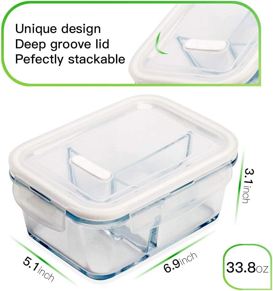 3-Pack 36oz Glass Bento Box Meal Prep Containers