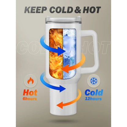 Durable 40 oz Stainless Steel Vacuum Cup with Handle and Straw