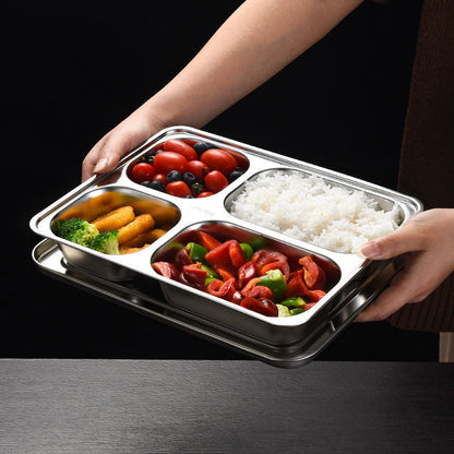 304 Stainless Steel Dinner Plate Five Grid Fast Food With Lid