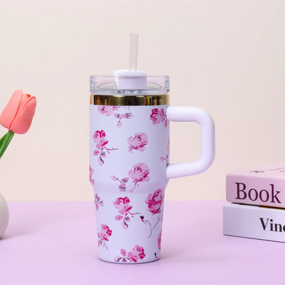 14Oz Stainless Steel Insulated Travel Tumbler with Handle Straw Lid & Cold Retention