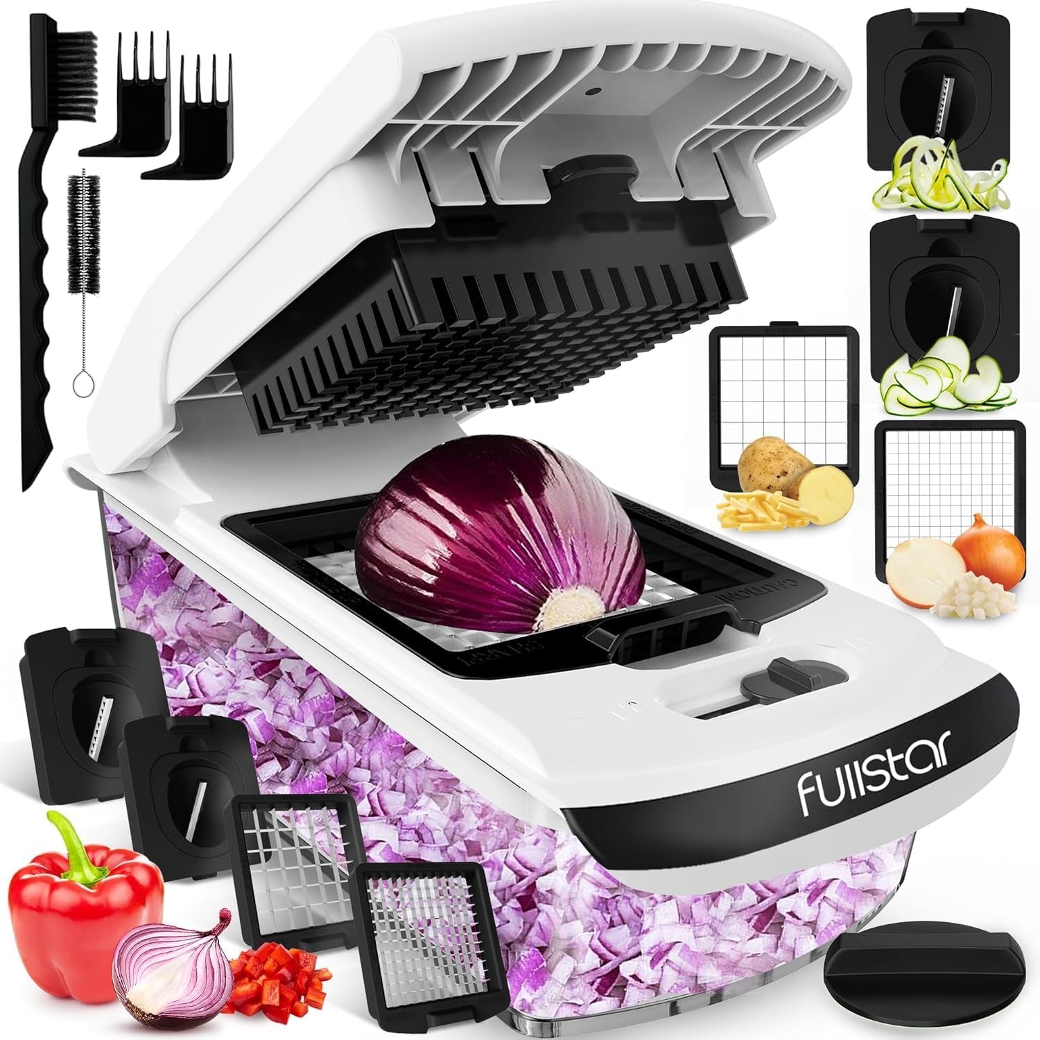 Food Chopper with Container, Fruit Slicer, Kitchen Gadgets & Accessories, Home Essentials (4 in 1, White)