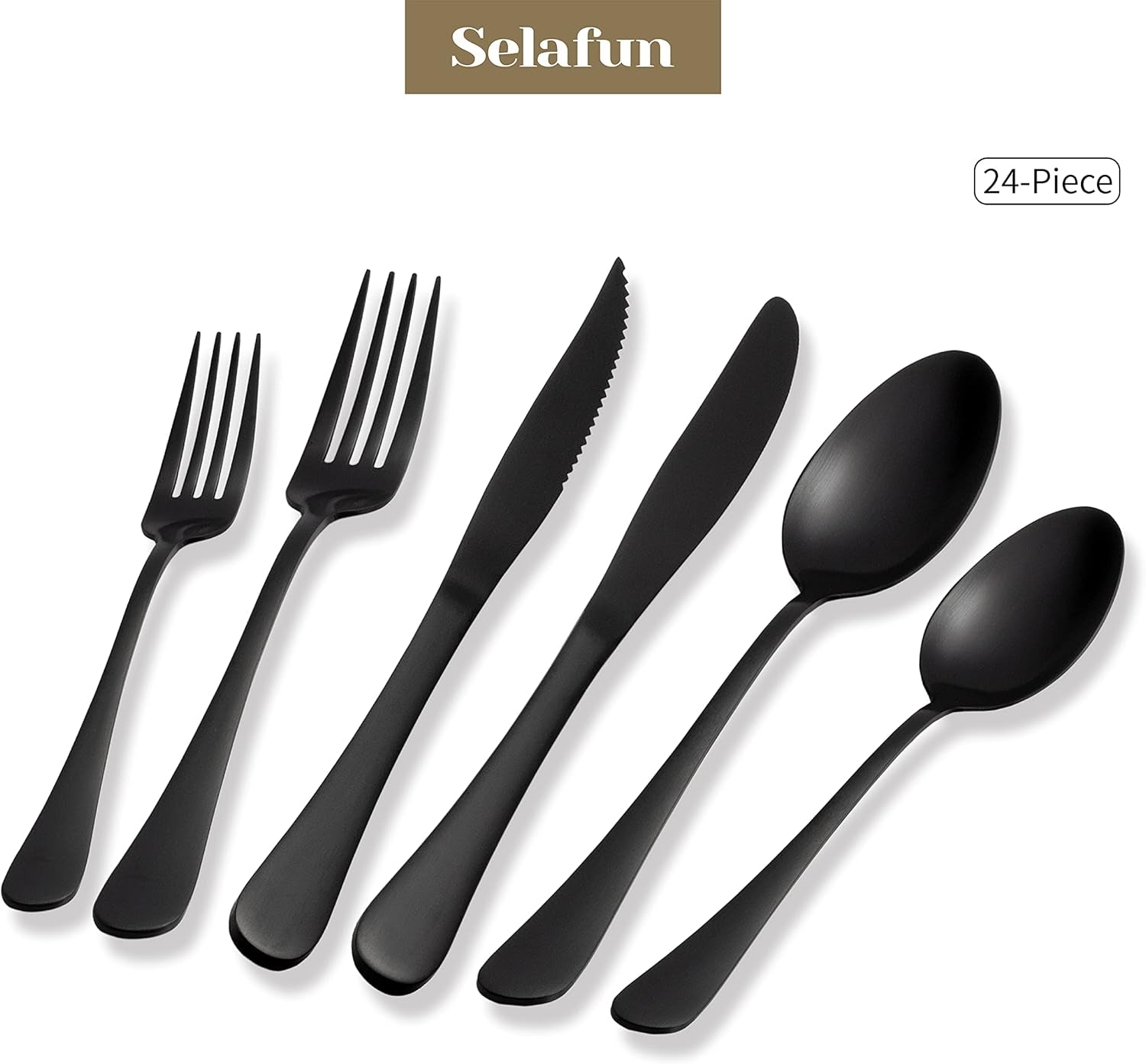 24-Piece Matte Black Flatware Set – Stainless Steel Cutlery for 4