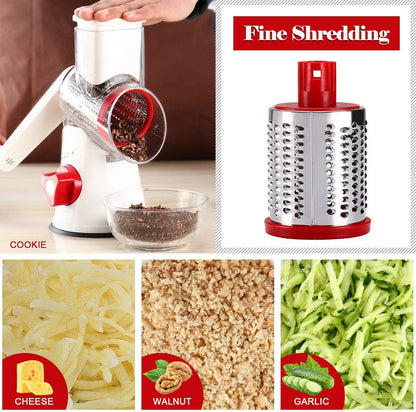 Rotary Cheese Grater Hand Crank, Kitchen Shredder Speed Mandolin Slicer with Handle and Drum Blades