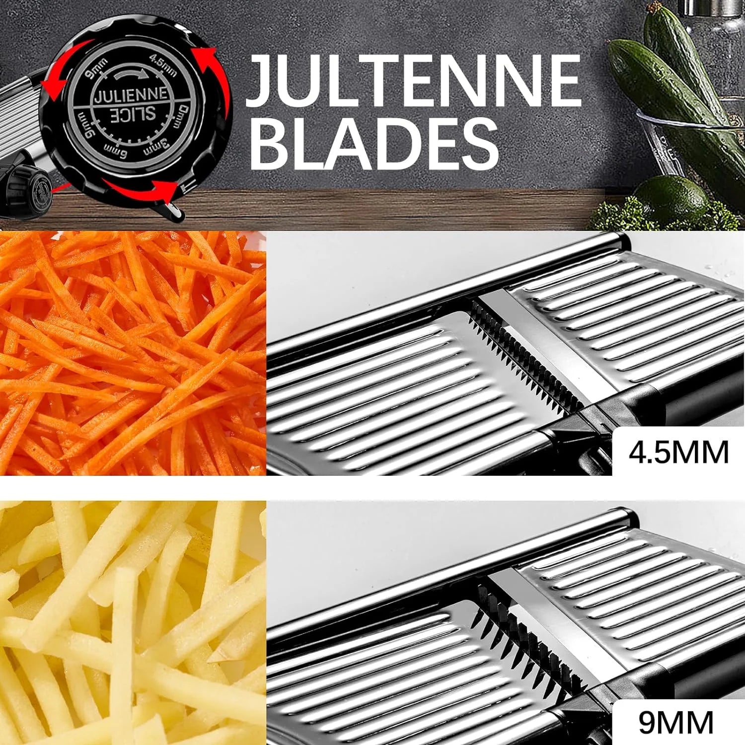 Mandoline Food Slicer, Adjustable Stainless Steel Vegetable Slicer with Hand Guard