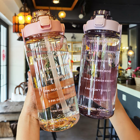 2 Liter Motivational Water Bottle with Time Markers and Straw: Crush Your Hydration Goals!