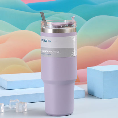 Stainless Steel Vacuum Outdoor Portable Vehicle-mounted Tumbler With Straw