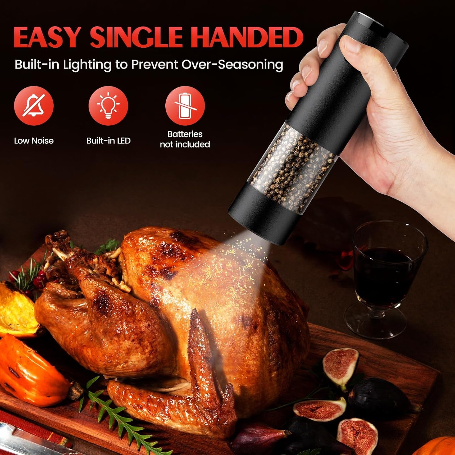Electric Salt and Pepper Grinder Set Automatic Battery Pepper Mill Shakers Adjustable Coarseness Upgraded Larger Capacity with Led