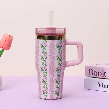 14Oz Stainless Steel Insulated Travel Tumbler with Handle Straw Lid & Cold Retention