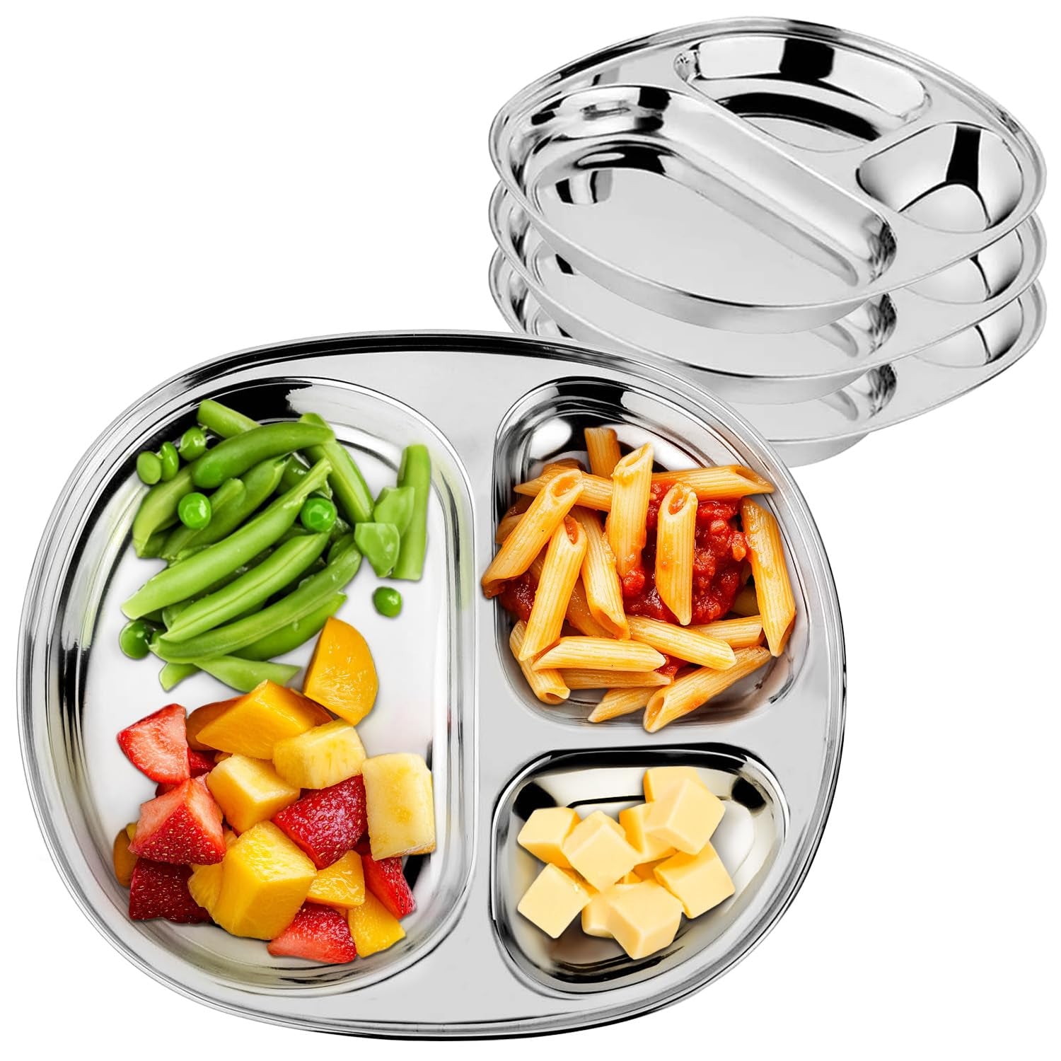 Stainless Steel Divided Plates for Kids, BPA Free & Dishwasher Safe (Set of 4)