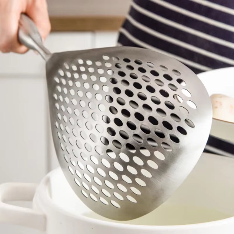 Stainless Steel Skimmer Strainer Slotted Ladle, Mesh Deep Fryer Oil Frying Scoop Colander Cooking Spoon