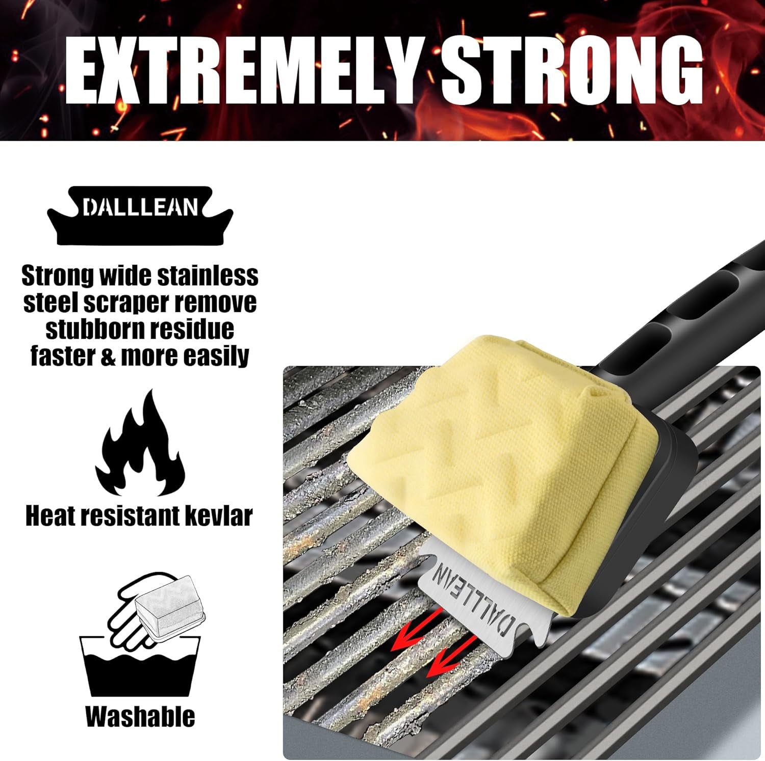 BBQ Grill Brush Bristle Free for Outdoor Grill, Replaceable Head Cleaning Brush, Steam Grate Cleaner, BBQ Cleaning Brush, Scraper for Grill Grates