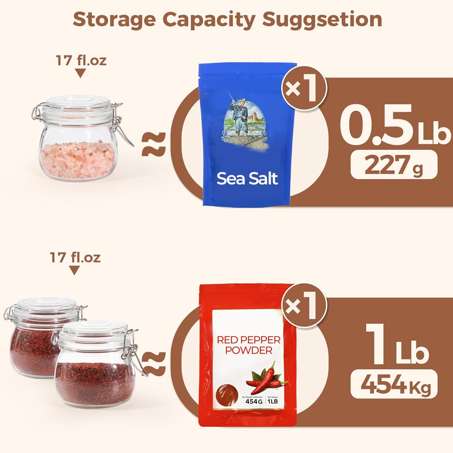 6-Pack 17oz Airtight Glass Jars