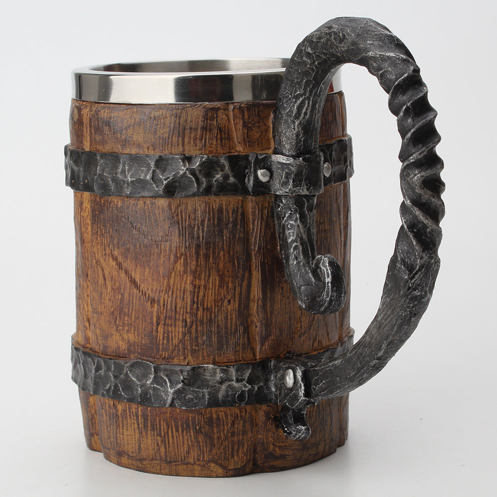 Rustic Viking-Style Wooden Beer Mug – Medieval Ale Tankard