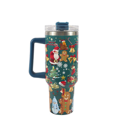 Christmas Stainless Steel Tumbler with Handle, Lid & Straw