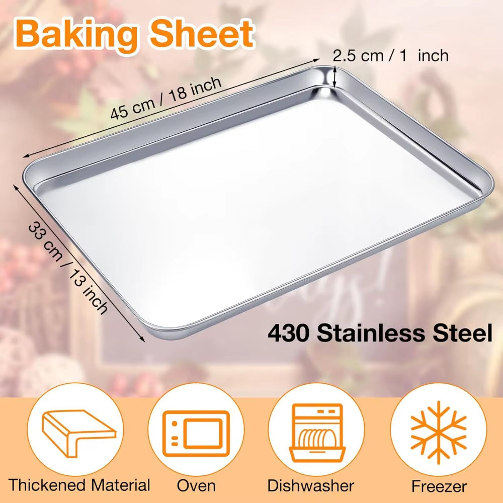 6 Pcs Stainless Steel Baking Sheet, Dishwasher Safe Commercial Grade Pans