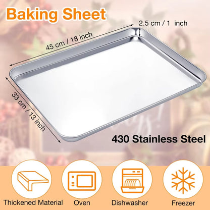 6 Pcs Stainless Steel Baking Sheet, Dishwasher Safe Commercial Grade Pans