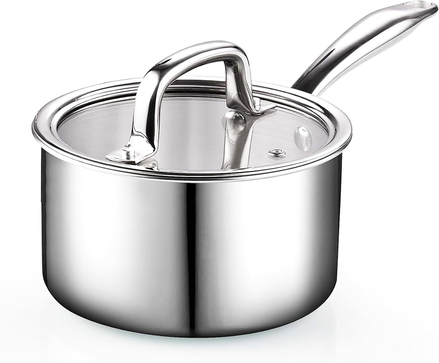 Stainless Steel Saucepan 1.5 Quart, Tri-Ply Full Clad Sauce Pan with Glass Lid, Silver