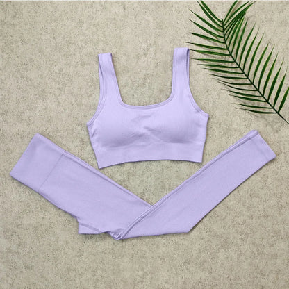 Ribbed Women Sets Fitness Suit Seamless Sportswear Sexy Gym Clothing Stripe Legging Long Sleeve Sport Outfits Woman Tracksuit