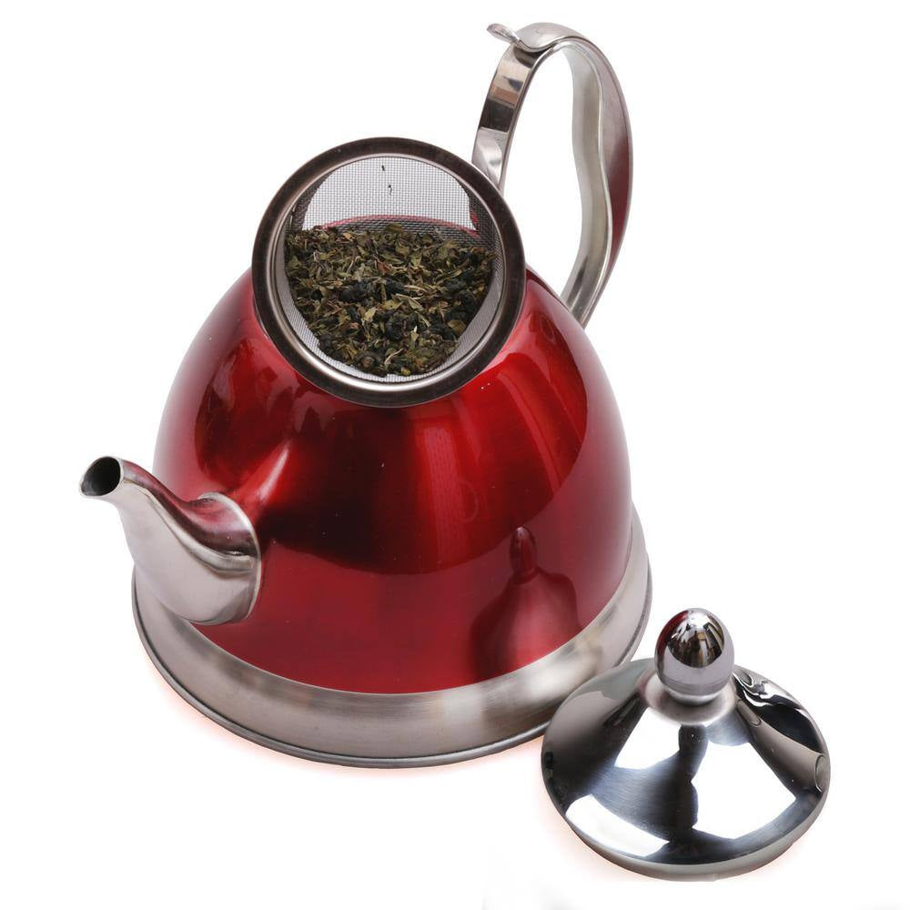 2 Qt. Metallic Cranberry Stainless Steel Tea Kettle with Removable Infuser Basket