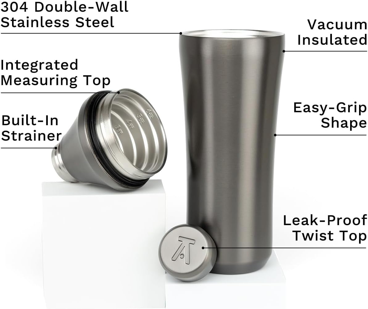 28 oz. Stainless Steel Hybrid Cocktail Shaker - Premium Vacuum Insulated Gunmetal - Innovative Measuring System
