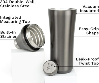 28 oz. Stainless Steel Hybrid Cocktail Shaker - Premium Vacuum Insulated Gunmetal - Innovative Measuring System