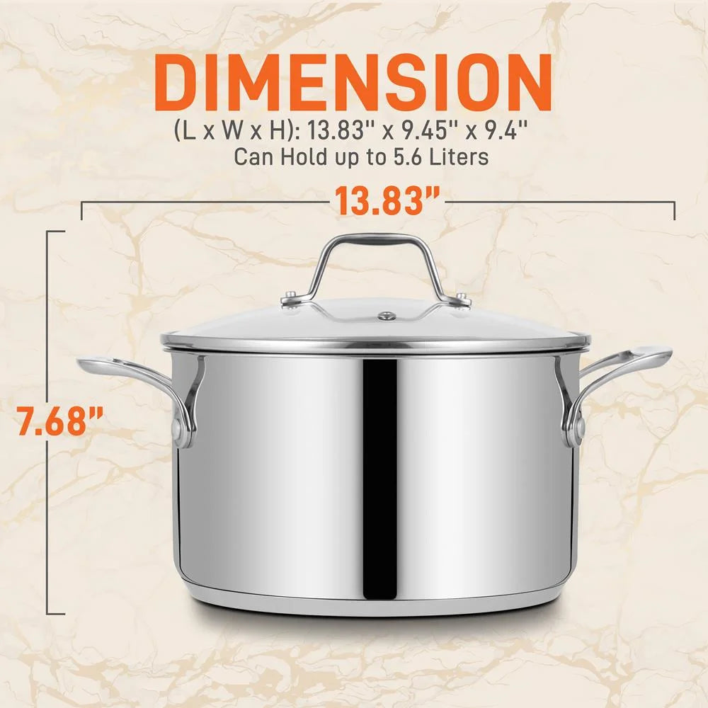 6-Quart Stainless Steel Stock Pot - 18/8 Food Grade Steel Heavy Duty Induction 