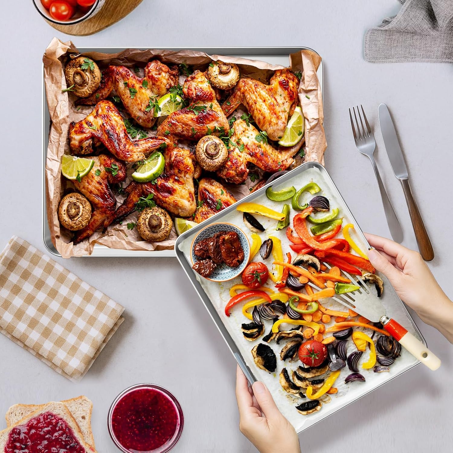 9/12/16 Inch Stainless Steel Baking Sheet Pan Set, 3 Pack Cookie Sheets for Baking, Oven Cookie Tray for Roasting