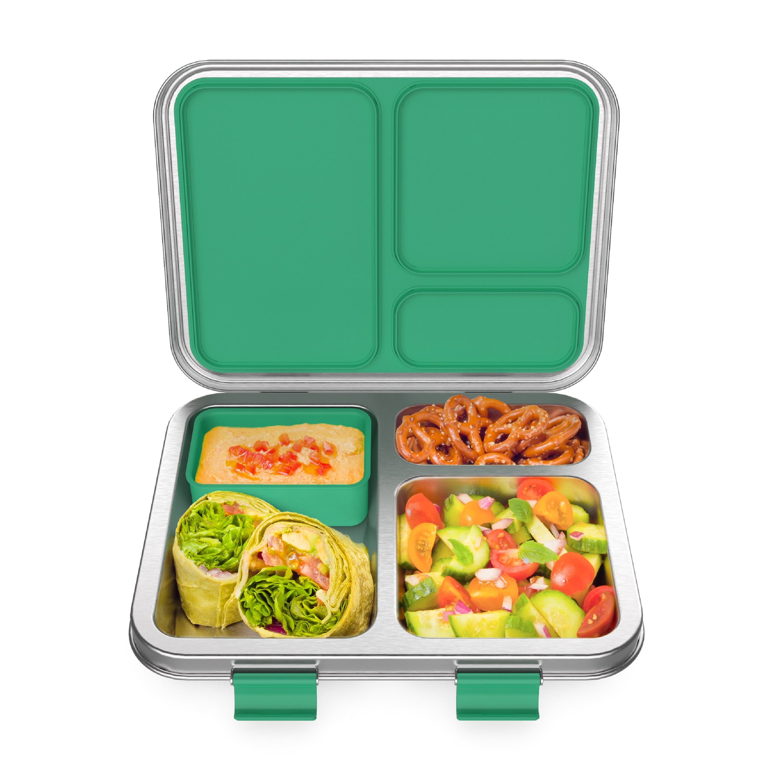 Stainless Steel Leak-Resistant Lunch Box - Bento-Style, 3 Compartments, and Bonus Silicone Container for Meals On-The-Go