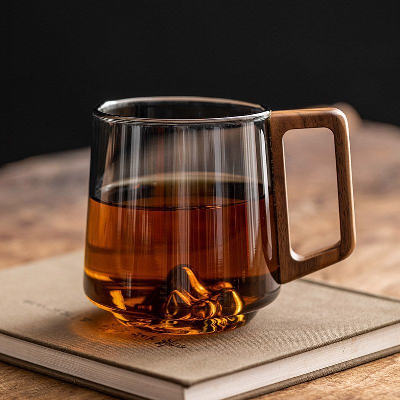 Glass Single-layer Side Wooden Handle Drinking Cups