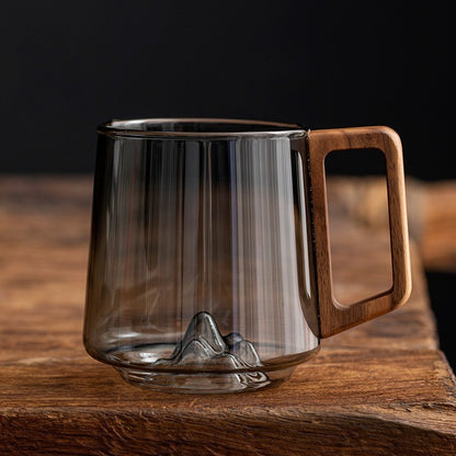 Glass Single-layer Side Wooden Handle Drinking Cups