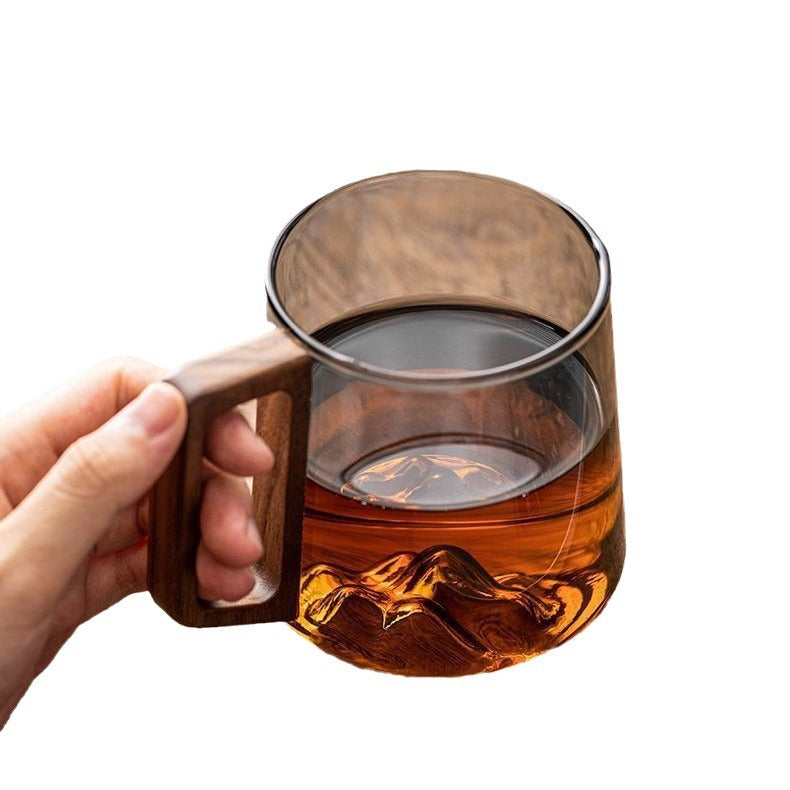 Glass Single-layer Side Wooden Handle Drinking Cups