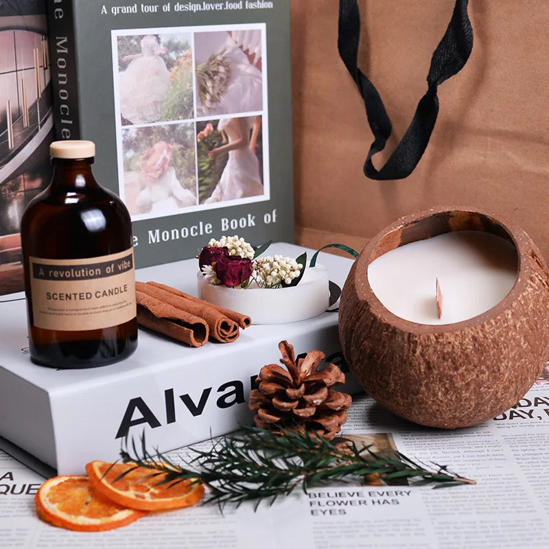Natural Coconut Shell Scented Candle, Rattan Incense
