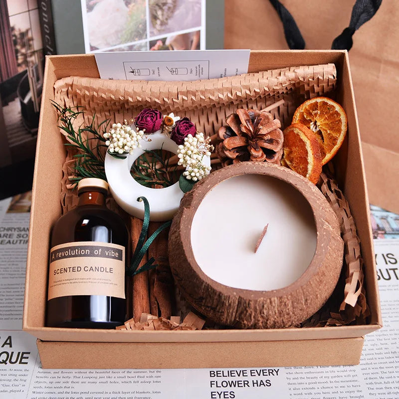 Natural Coconut Shell Scented Candle, Rattan Incense