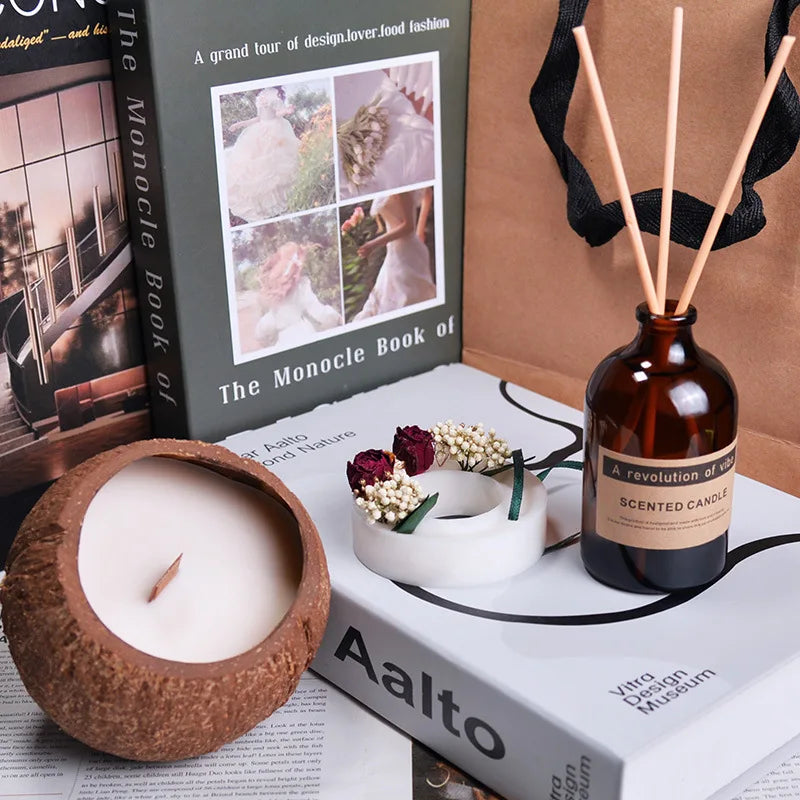 Natural Coconut Shell Scented Candle, Rattan Incense