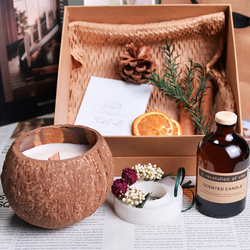 Natural Coconut Shell Scented Candle, Rattan Incense